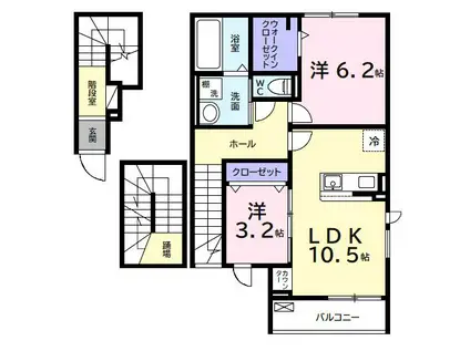 デルーナI(2LDK/3階)の間取り写真