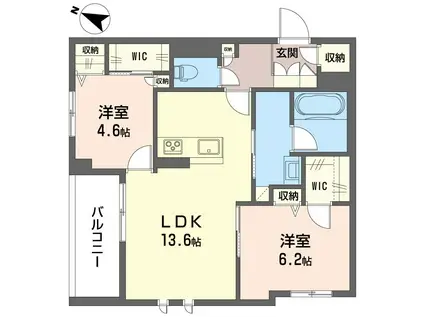 ラ グリシーヌIII(2LDK/2階)の間取り写真
