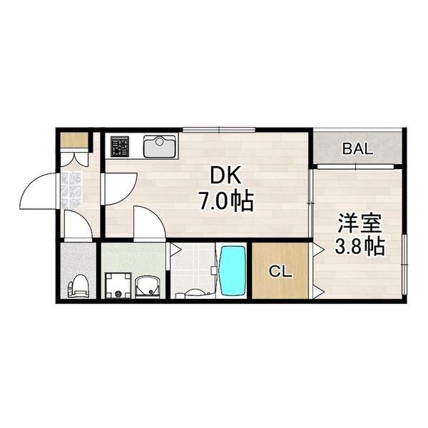 フーハイツ(1DK/1階)の間取り写真