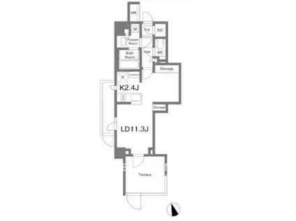 オープンレジデンシア千駄木フロントコート(1LDK/1階)の間取り写真