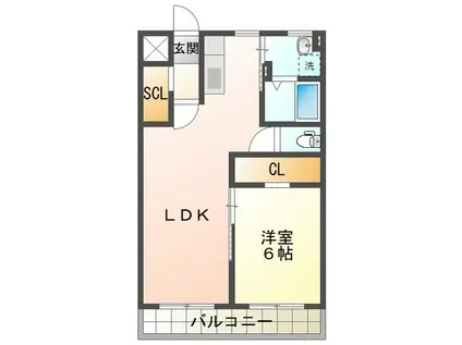 ロジュマン九の城(1LDK/2階)の間取り写真