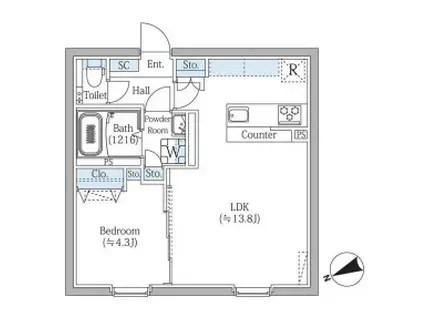 エスジーコート学芸大学(1LDK/4階)の間取り写真