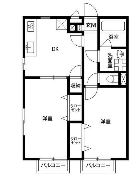 アムール ブション(2DK/1階)の間取り写真