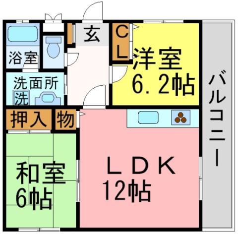 夙川大谷ハウス(2LDK/3階)の間取り写真