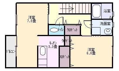 ヴィラ・クローバー(1LDK/2階)の間取り写真