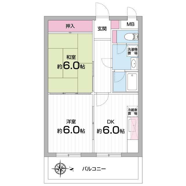 東府中マンション(2DK/2階)の間取り写真