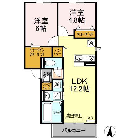 ノースエスペランサ平野(2LDK/3階)の間取り写真