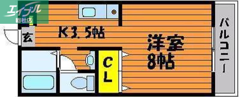 ベール花尻B棟(1K/2階)の間取り写真