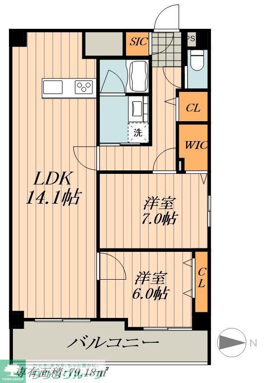 ロイヤルカーサ千種(2LDK/5階)の間取り写真