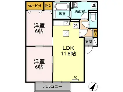 BAIENB棟(2LDK/1階)の間取り写真