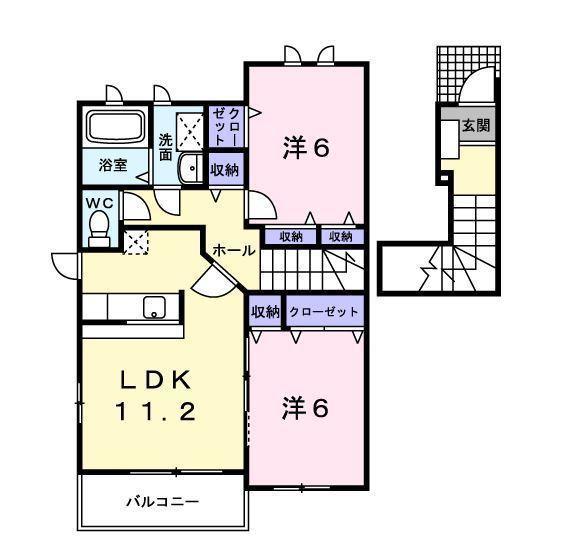 RIVERSIDE東祥B(2LDK/2階)の間取り写真