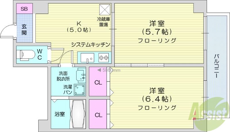 フィオーレ壱番館(2K/3階)の間取り写真