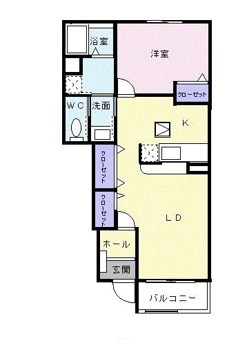 パーシモンI(1LDK/1階)の間取り写真