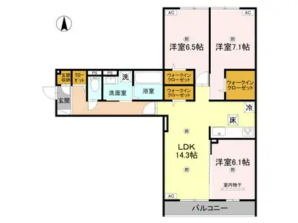 D-ROOM橿原市畝傍御陵前プロジェクト(3LDK/2階)の間取り写真