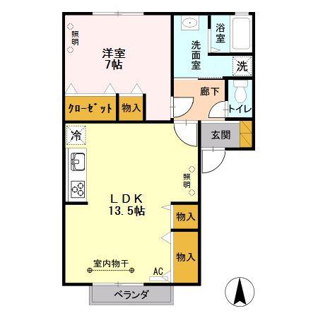ブルーフォックス(1LDK/2階)の間取り写真