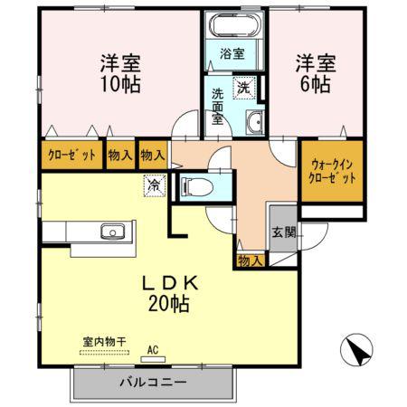 リビングタウン福山東A棟(2LDK/2階)の間取り写真