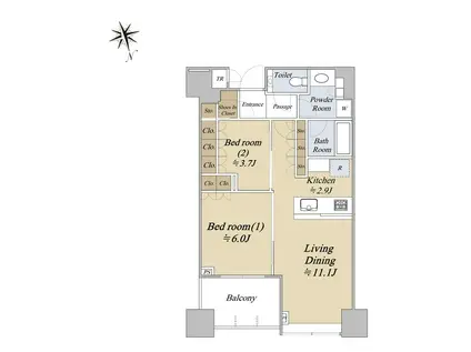 白金ザ・スカイ(2LDK/18階)の間取り写真