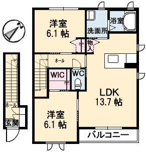 リブライスA棟(2LDK/2階)の間取り写真