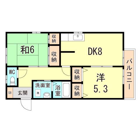 ハイツ平和台(2DK/2階)の間取り写真