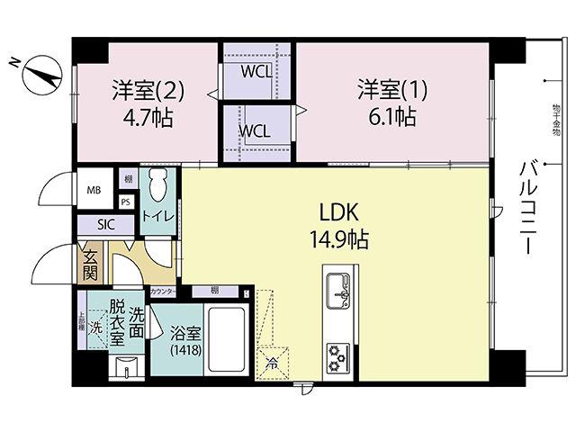 ARISTA箱崎(2LDK/7階)の間取り写真
