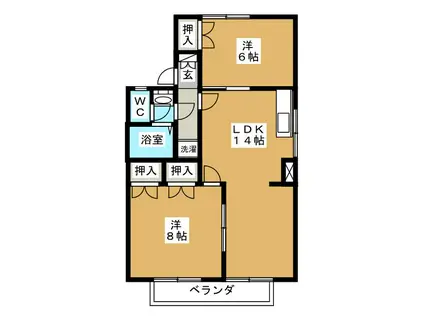 パウゼ・ドゥ・アピスB棟(2LDK/2階)の間取り写真