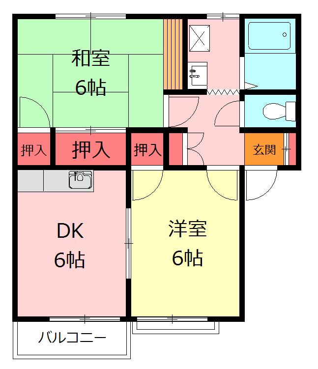 グランディール北坂戸(2DK/1階)の間取り写真