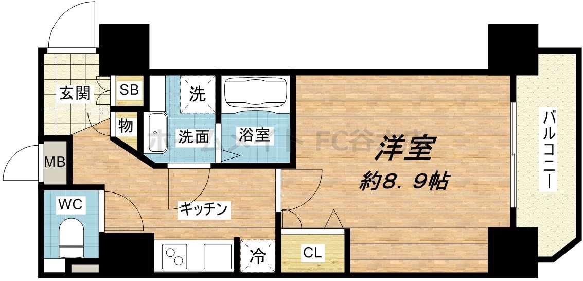 ルーエ本町(1K/12階)の間取り写真