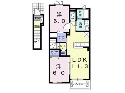 ソレイユ プロムナード(2LDK/2階)の間取り写真