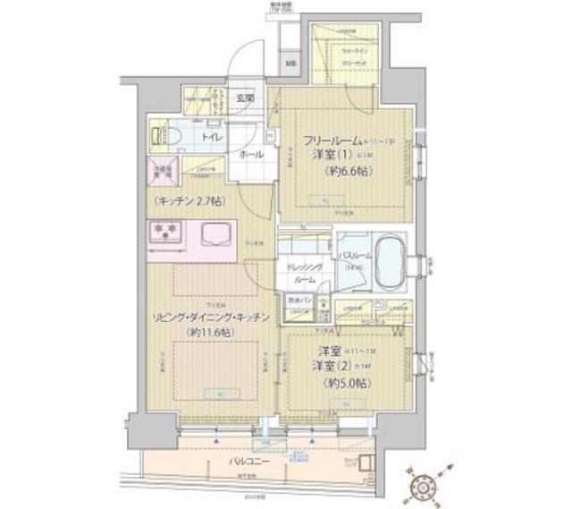 レビスタ白金高輪(1LDK/11階)の間取り写真