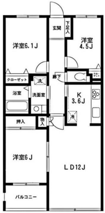 クレールコート芦花公園(3LDK/1階)の間取り写真