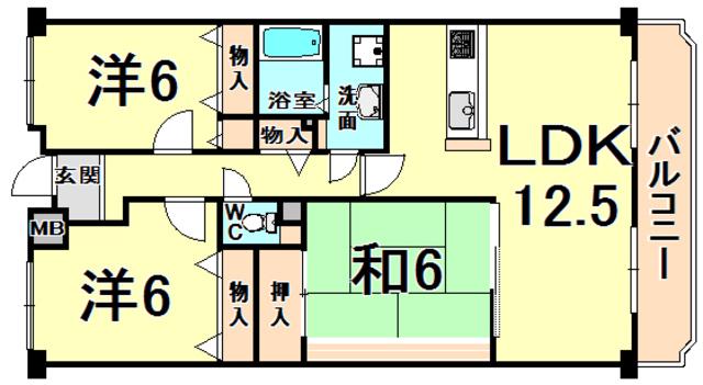 マンショングレース(3LDK/2階)の間取り写真