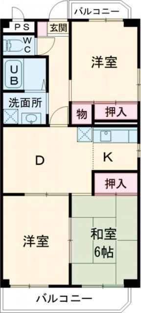 ロイヤルヒルズ山代参番館(2LDK/3階)の間取り写真