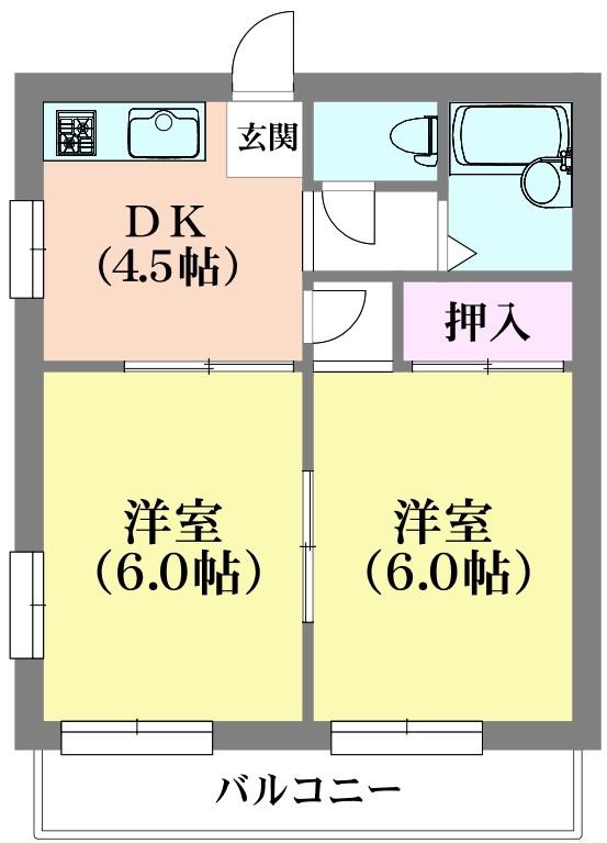 グレースシャトー(2DK/1階)の間取り写真
