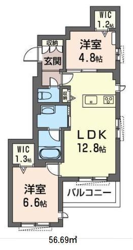 ラクー川口並木(2LDK/2階)の間取り写真
