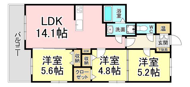 サニーコート本城学研台I(3LDK/3階)の間取り写真