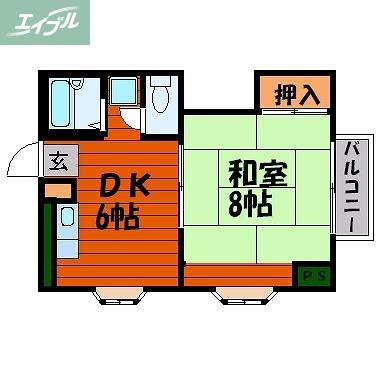 グリンベルI(1DK/2階)の間取り写真