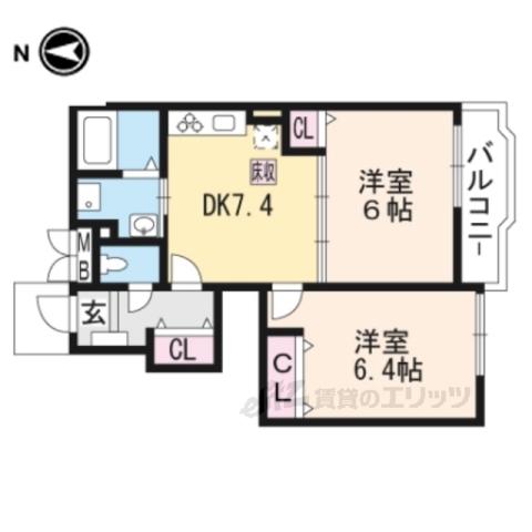 ソレイユ(2DK/1階)の間取り写真