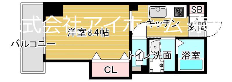 グランルージュ城東(1K/6階)の間取り写真