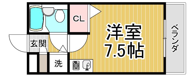 RIO花屋敷(1K/1階)の間取り写真