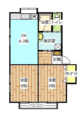 ホゥプ21(2DK/2階)の間取り写真