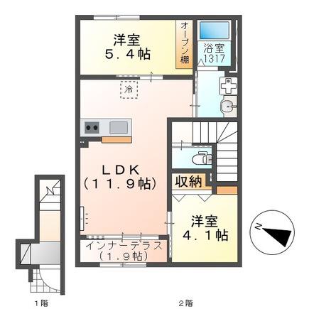 ラ・ヴィータ(2LDK/2階)の間取り写真