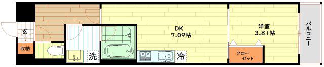 ALIVIS新町(1DK/9階)の間取り写真