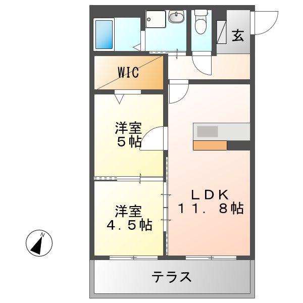 アレリア・レミーユ I(2LDK/1階)の間取り写真