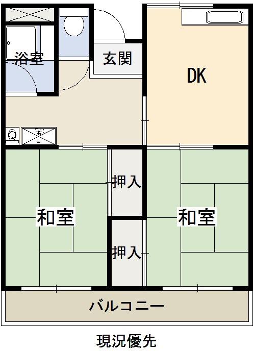 ルモン郷(2DK/1階)の間取り写真