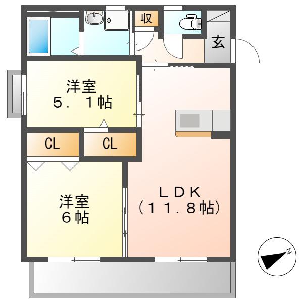 KIARAI(2LDK/3階)の間取り写真