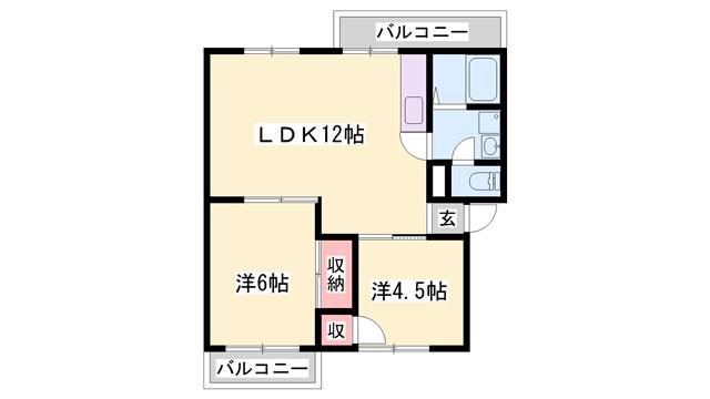 インタービレッジ網干駅前(2LDK/4階)の間取り写真