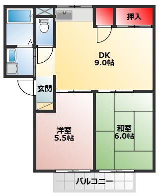 ラ・コートオオトリ(2DK/2階)の間取り写真