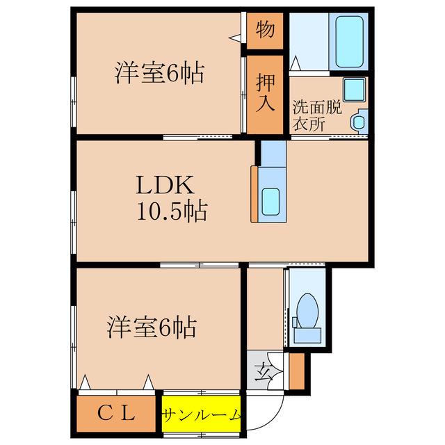 リバティ下祓川 A棟(2LDK/1階)の間取り写真