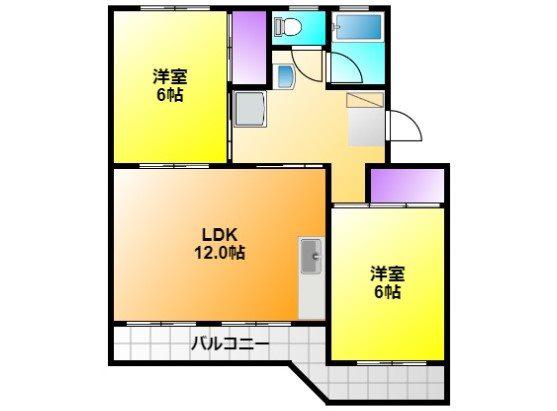 黒柳ハイツ(2LDK/2階)の間取り写真