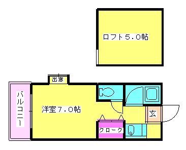 エアポートヒルズ板付(ワンルーム/1階)の間取り写真